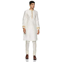 Manyavar Men's Silk Regular Kurta and Churidar Set (SDES192-301-S_Off-White_S)