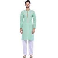 Manyavar Men's Full Sleeve Blended Kurta & Pyjama Set, Light Green - Small (S952552-334)