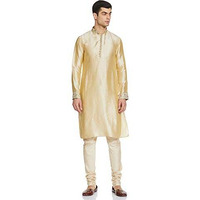 Manyavar SDES052-311 Art Silk Kurta Pyjama (SDES052-311_Beige_Small/36)