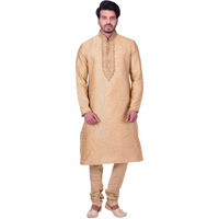 Manyavar Men's Blended Kurta & Churidar Set, Beige - Small (S952654-304)