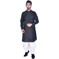 Manyavar Men's Silk Kurta (PATH001CD_Black_M)