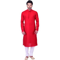 Manyavar SDES306-329 Art Silk Kurta Pyjama (SDES306-329_Red_Small/36)