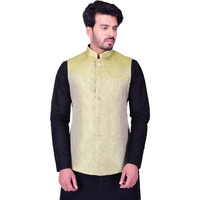 Manyavar Men's Regular Fit Waistcoat, Lifgt Green - Large (WC00113-334), Light Green, Large/40