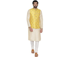 Manyavar Men's Art Silk Jacket (JAC149_Yellow_M)