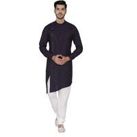 Manyavar Men's Cotton Regular Kurta (ML11893-306-M_Navy Blue_Medium)