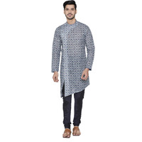Manyavar Men's Cotton Blend Kurta (MLOSK300_Blue_L)