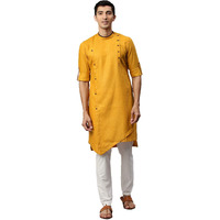 Manyavar Stylish SelfDesign Full Sleeves Kurta for Men - (Light Orange, Small)