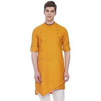 Manyavar Stylish SelfDesign Full Sleeves Kurta for Men - (Light Orange, Large)