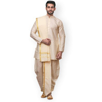 Manyavar Men's Cotton Kurta Dhoti Set (Off White, Large)