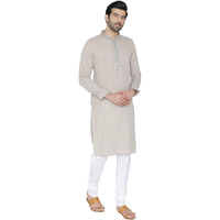 Manyavar Men's Silk Kurta Pyjama (SOSK296_Grey_Small)