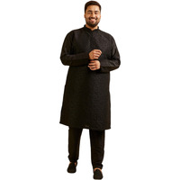 Manyavar Men's Silk blend Embroidered Kurta Pyjama Set (Black,05XL)