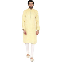 Manyavar Men's Silk Kurta Pyjama (SOSK399_Yellow_Medium)