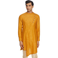 Manyavar Bright Yellow Patterned Kurta Set for Mens(Large,Orange)