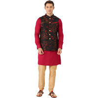 Manyavar Men's Art Silk Other Kurta Pyjama with Waist Coat (JAST133-306/329_Blue_X-Large)
