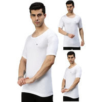 Lux Cozi Men's Pack of 3 White Round Neck Half Sleeves 100% Cotton Vest (Size : 80cm)
