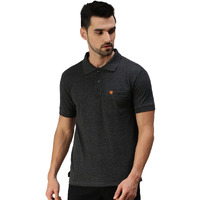 ONN Men's Black Melange Half Sleeves Polo Collar T-Shirt with Pocket(Size : X-Small)