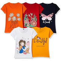 T2F Girl's Solid Regular Fit T-Shirt (GLS-TSRT-01_Multicolor 6 3-4 Years)