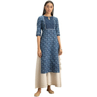 Libas Women's Cotton Printed Straight Kurta (12001O_Blue