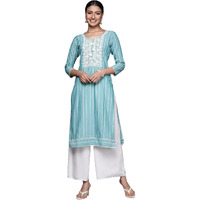 Libas Women's Cotton Yoke Design Straight Kurta (23637O_Blue