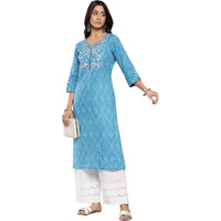 Libas Women's Cotton Yoke Design Straight Kurta (26198_Blue