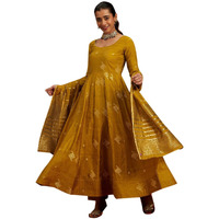 Libas Women's Chanderi Silk Woven Design Regular Fit Kurta Sets (34742_Mustard