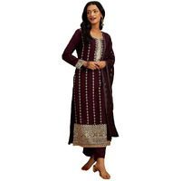 Libas Women's Silk Kurta Sets (48073_Wine