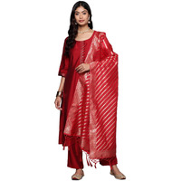Libas Women's Silk Blend Kurta Sets (GS841_Red