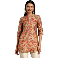 Libas Women's Silk Blend Printed Straight Kurtis (37109_Beige