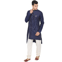 Manyavar Men's Silk Blend Regular Kurta Churidar (SOSK447_Blue_XL)