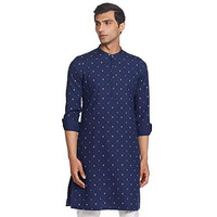 Manyavar Men's Cotton Regular Kurta (ML11965-306-M_Navy Blue_Medium)