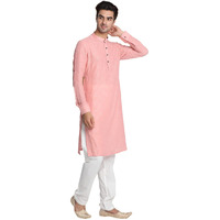 Manyavar Men's Kurta, Full Sleeves Self Design Blended Viscose Gajari (X-Large)