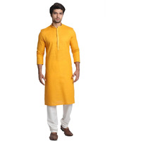 Manyavar SelfDesign Knee Long Kurta and Churidar Set for Men - (Mustard, XX-Large)