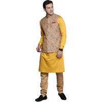 Manyavar Men's Rayon Regular Tunic Shirt (JAST186-328-M_Light Orange_M)