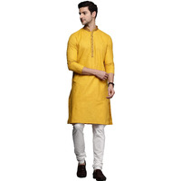 Manyavar Kurta Set for Men, Full Sleeves Mandarin Collar Ethnic Kurta Set Blended Cotton (Light Orange, L)