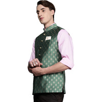 Manyavar Nehru Jacket for Men, Ethnic Jacket for Festival, Wedding, Party, Sleevless Jacket, All Over Self Design