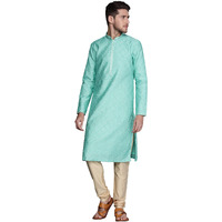 Manyavar Kurta Set for Men, Full Sleeves Mandarin Collar Ethnic Kurta Sets For Engagement, Wedding, Party Solid Kurta Set Art Silk (Light Green, 3XL)
