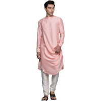 Manyavar Kurta Set for Men, Full Sleeves Mandarin Collar Ethnic Kurta Set Art Silk (Gajaree, 2XL)