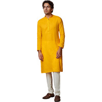 Manyavar Kurta Set for Men, Full Sleeves Mandarin Collar Ethnic Kurta Set for Diwali, Wedding, Party Solid (Mustard, 2XL)