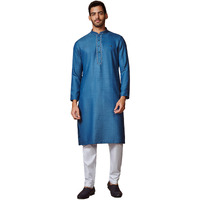 Manyavar Kurta Set for Men, Full Sleeves Mandarin Collar Ethnic Kurta Set For Diwali, Wedding, Party Solid (Blue, 2XL)
