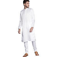 Manyavar Kurta Set for Men, Full Sleeves Mandarin Collar Ethnic Kurta Set for Engagement, Wedding, Party Solid (Full White, M)