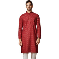 Manyavar Men's Maroon Wave Patterned Printed Kurta (M)