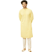 Manyavar Mens Yellow BLENDED COTTON Kurta Pyjama Set