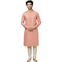 Manyavar Mens Coral Cotton Kurta Pyjama Set