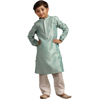 Manyavar Boys Green Art Silk Kurta Pyjama Set