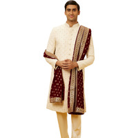 Manyavar Dark Maroon Shankh Motif Dupatta