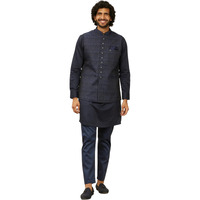 Manyavar Dark Blue Brocade Embroidery|Stone Work Jackets for Men