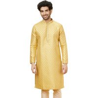 Manyavar Mens Yellow Art Silk JACQUARD Kurta Pyjama Set