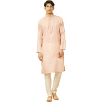 Manyavar Men's Pink Art Silk Kurta Pyjama Set (M)