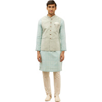 Manyavar Mens Blue Brocade JACQUARD Jacket