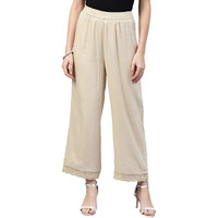 Juniper Beige Rayon Solid Wide-Leg Palazzo
